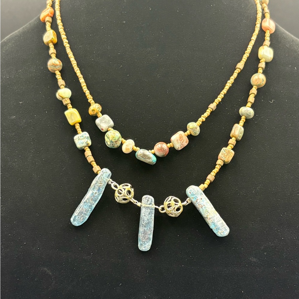 2/$10 Dbl Strand Chunky Stone Necklace